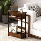 Table d'appoint étroite COZONY avec étagère de rangement à 3 niveaux et porte-revues, table de chevet mince pour petits espaces, table de nuit étroite et moderne pour salon