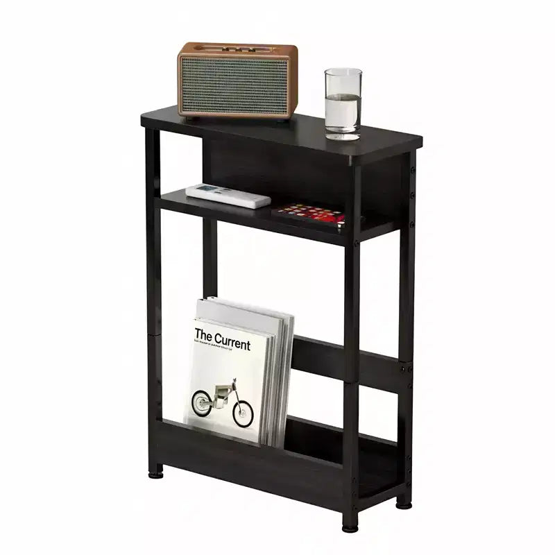 Table d'appoint étroite COZONY avec étagère de rangement à 3 niveaux et porte-revues, table de chevet mince pour petits espaces, table de nuit étroite et moderne pour salon