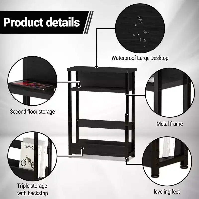 Table d'appoint étroite COZONY avec étagère de rangement à 3 niveaux et porte-revues, table de chevet mince pour petits espaces, table de nuit étroite et moderne pour salon