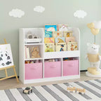 Book Storage Organizer for Kids 3 Collapsible Drawers, Wooden Bookcase Shelf with Compartments, Home, Playroom, Hallway, Kindergarten