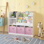Organisateur de Rangement de Livres pour Enfants 3 Tiroirs Pliables, Étagère Bibliothèque en Bois avec Compartiments, Maison, Salle de Jeux, Couloir, Maternelle