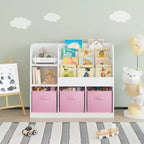 Organisateur de Rangement de Livres pour Enfants 3 Tiroirs Pliables, Étagère Bibliothèque en Bois avec Compartiments, Maison, Salle de Jeux, Couloir, Maternelle