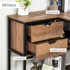 Bureau d'ordinateur d'angle en L avec étagères de rangement, 2 tiroirs et cadre en acier industriel