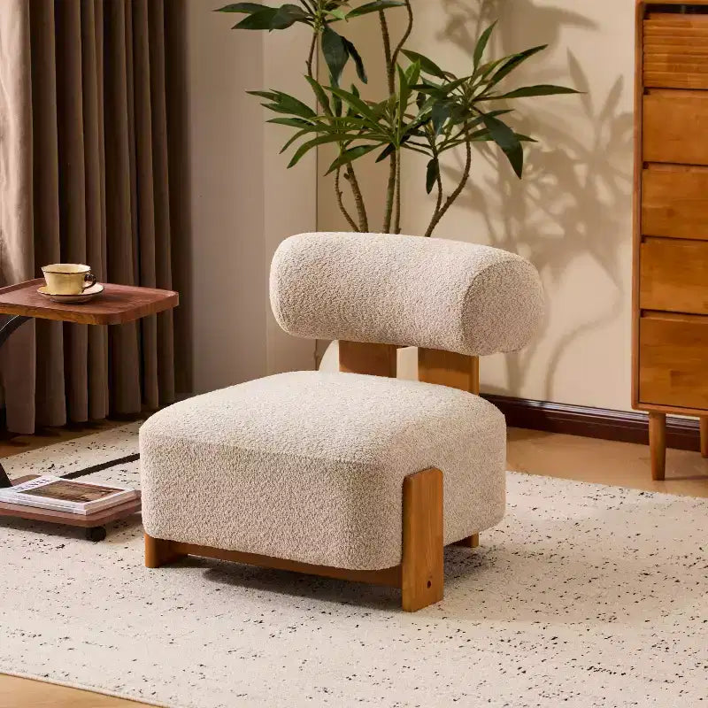 Fauteuil d'appoint moderne sans accoudoirs Okak Boucle avec dossier roulé, fauteuil de lecture en bois massif pour salon, chambre à coucher