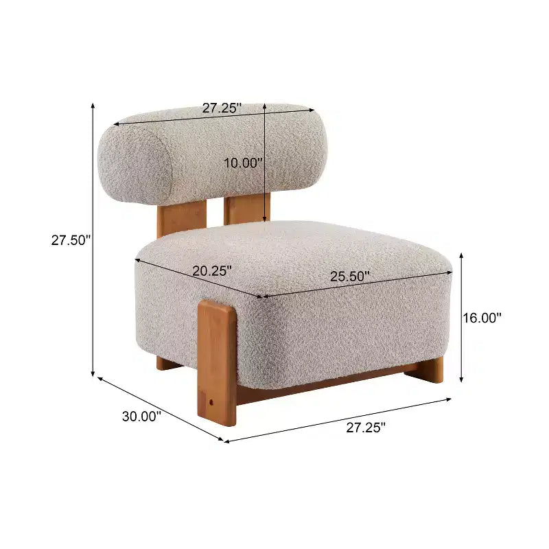 Fauteuil d'appoint moderne sans accoudoirs Okak Boucle avec dossier roulé, fauteuil de lecture en bois massif pour salon, chambre à coucher