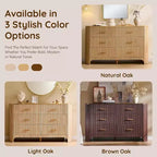 Commode à 6 tiroirs pour chambre à coucher, tiroirs larges de 137 cm avec poignées dorées, profil incurvé, commode de rangement en bois pour salon