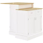 Table d'îlot de cuisine à deux niveaux GDFStudio Callie avec plateau en bois d'hévéa, placards de rangement et tiroirs coulissants