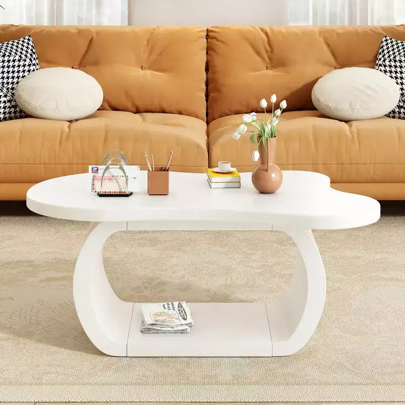 Table Basse Nuage en Bois, Table d'Appoint Crème Irrégulière avec Pieds Courbés, Petite Table Basse à Bord Arrondi pour Salon