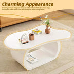 Table Basse Nuage en Bois, Table d'Appoint Crème Irrégulière avec Pieds Courbés, Petite Table Basse à Bord Arrondi pour Salon