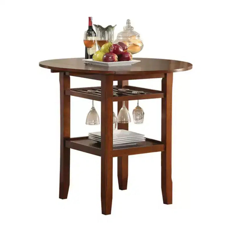 Table de comptoir en bois Royal Hampton à plateau rond, avec porte-verres et 2 abattants, marron