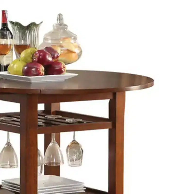 Table de comptoir en bois Royal Hampton à plateau rond, avec porte-verres et 2 abattants, marron