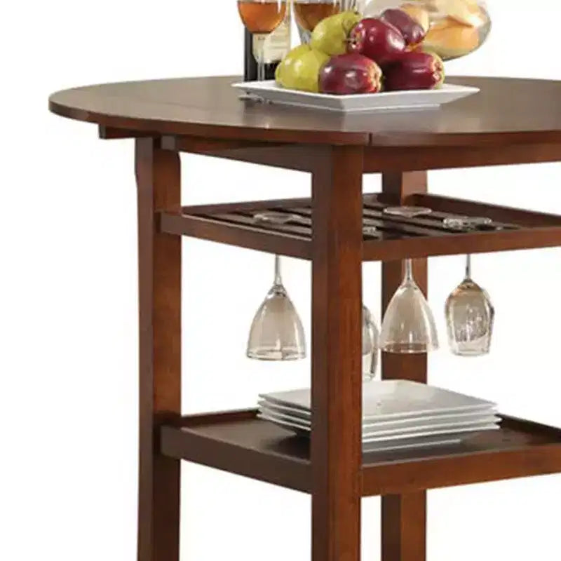 Table de comptoir en bois Royal Hampton à plateau rond, avec porte-verres et 2 abattants, marron