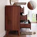 Commode de chambre à 9 tiroirs, chiffonnier de 154 cm de large avec poignées dorées, commode cannelée Meuble TV, organisateur de rangement de vêtements pour salon