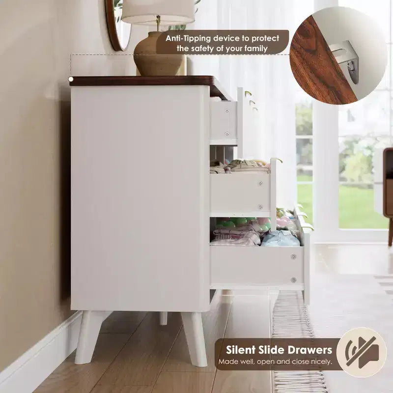 Commode de chambre à 9 tiroirs, chiffonnier de 154 cm de large avec poignées dorées, commode cannelée Meuble TV, organisateur de rangement de vêtements pour salon