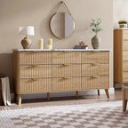 Commode de chambre à 9 tiroirs, chiffonnier de 154 cm de large avec poignées dorées, commode cannelée Meuble TV, organisateur de rangement de vêtements pour salon