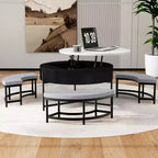 Table basse relevable ronde avec poufs et rangement, ensemble de tables basses dorées avec tabourets dissimulés pour le salon