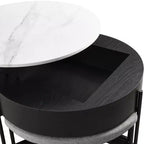 Table basse relevable ronde avec poufs et rangement, ensemble de tables basses dorées avec tabourets dissimulés pour le salon