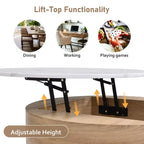 Table basse relevable ronde avec poufs et rangement, ensemble de tables basses dorées avec tabourets dissimulés pour le salon