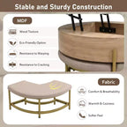Table basse relevable ronde avec poufs et rangement, ensemble de tables basses dorées avec tabourets dissimulés pour le salon