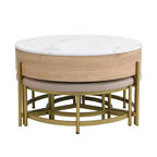 Table basse relevable ronde avec poufs et rangement, ensemble de tables basses dorées avec tabourets dissimulés pour le salon