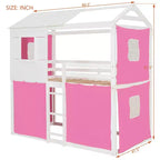 Lit superposé cabane en bois, format jumeau/double, avec tente, design amusant de maisonnette pour enfants - ModernLuxe