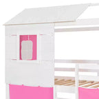 Lit superposé cabane en bois, format jumeau/double, avec tente, design amusant de maisonnette pour enfants - ModernLuxe