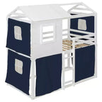Lit superposé cabane en bois, format jumeau/double, avec tente, design amusant de maisonnette pour enfants - ModernLuxe