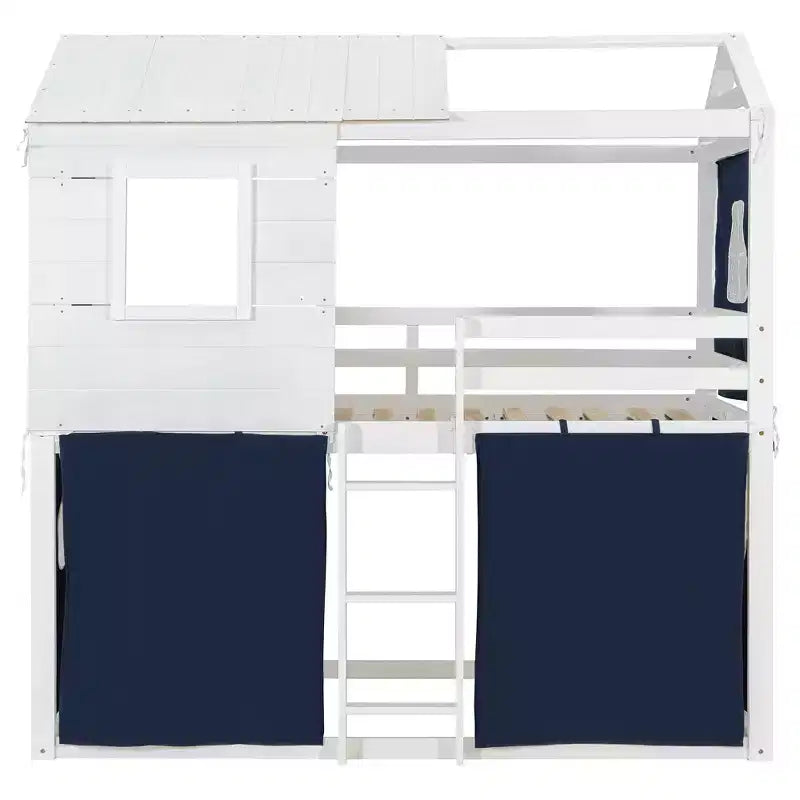 Lit superposé cabane en bois, format jumeau/double, avec tente, design amusant de maisonnette pour enfants - ModernLuxe