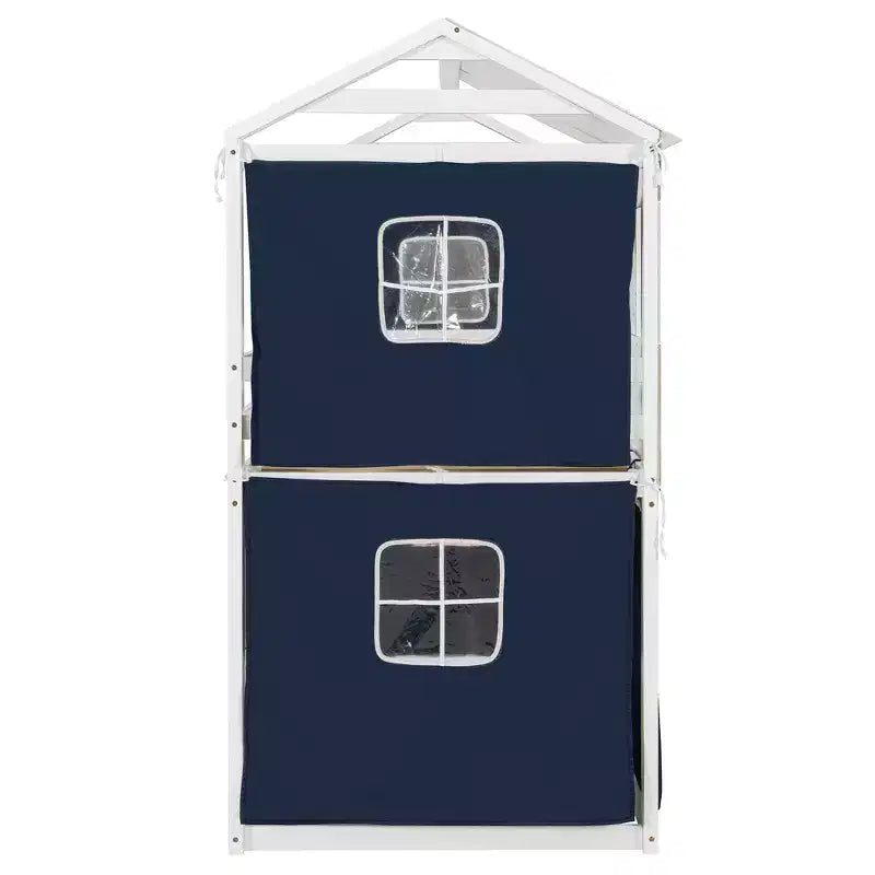 Lit superposé cabane en bois, format jumeau/double, avec tente, design amusant de maisonnette pour enfants - ModernLuxe