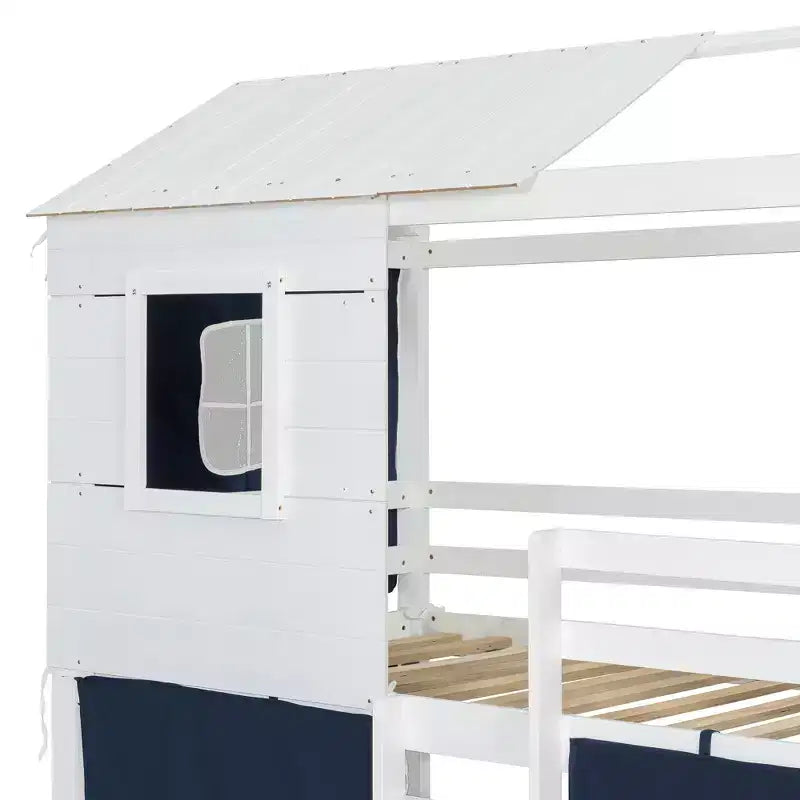 Lit superposé cabane en bois, format jumeau/double, avec tente, design amusant de maisonnette pour enfants - ModernLuxe