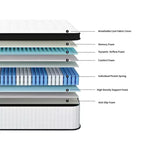 Matelas hybride Whisen 12 places avec mousse à mémoire de forme 7 zones, ressorts ensachés individuels, housse tricotée