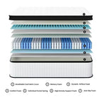 Matelas hybride Whisen 12 places avec mousse à mémoire de forme 7 zones, ressorts ensachés individuels, housse tricotée