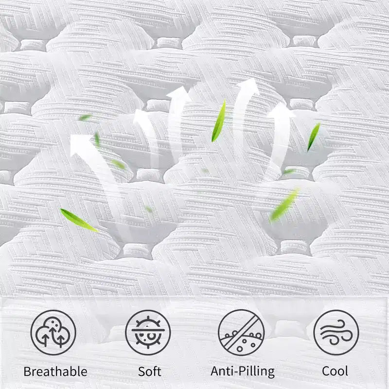 Matelas hybride Whisen 12 places avec mousse à mémoire de forme 7 zones, ressorts ensachés individuels, housse tricotée