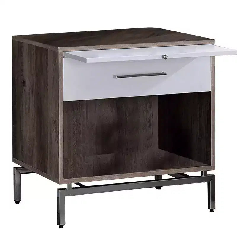 Table d'appoint Royal Hampton avec espace de rangement ouvert et plateau coulissant, marron et blanc