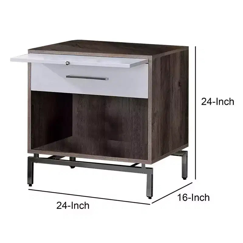 Table d'appoint Royal Hampton avec espace de rangement ouvert et plateau coulissant, marron et blanc