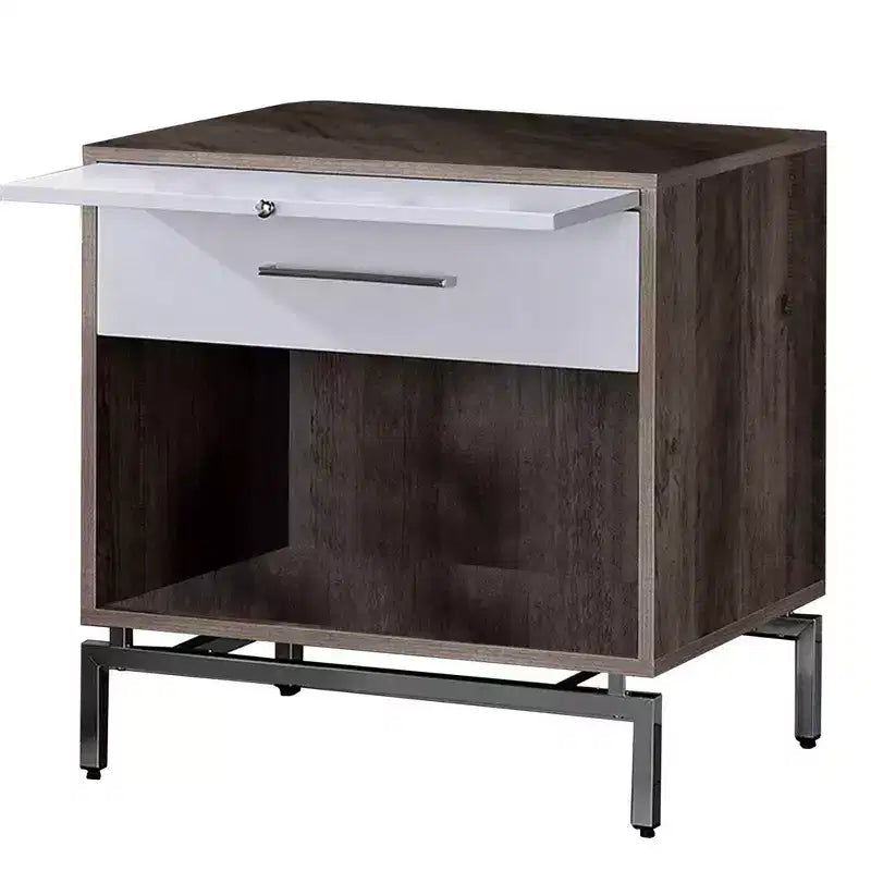 Table d'appoint Royal Hampton avec espace de rangement ouvert et plateau coulissant, marron et blanc