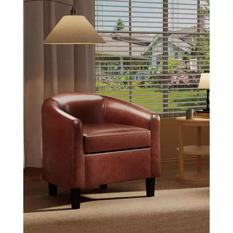 Fauteuils d'appoint en similicuir, fauteuils club baril avec assise moelleuse pour salon, chambre, salle de lecture, salle d'attente