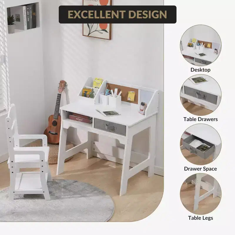 Ensemble bureau et chaise d'étude pour enfants avec bibliothèque et deux porte-crayons, convient aux bureaux d'écoliers et aux tables d'étude pour étudiants