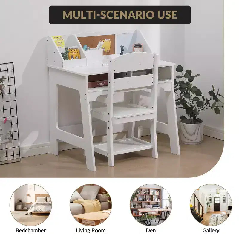 Ensemble bureau et chaise d'étude pour enfants avec bibliothèque et deux porte-crayons, convient aux bureaux d'écoliers et aux tables d'étude pour étudiants
