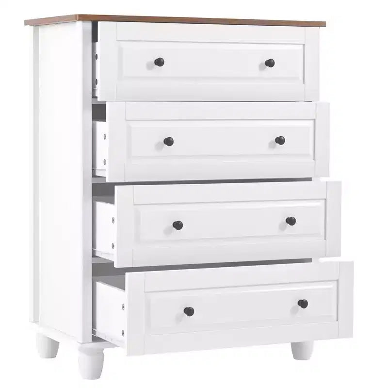 Commode de rangement blanche, 4 tiroirs avec poignées brossées