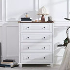 Commode de rangement blanche, 4 tiroirs avec poignées brossées