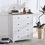 Commode de rangement blanche, 4 tiroirs avec poignées brossées