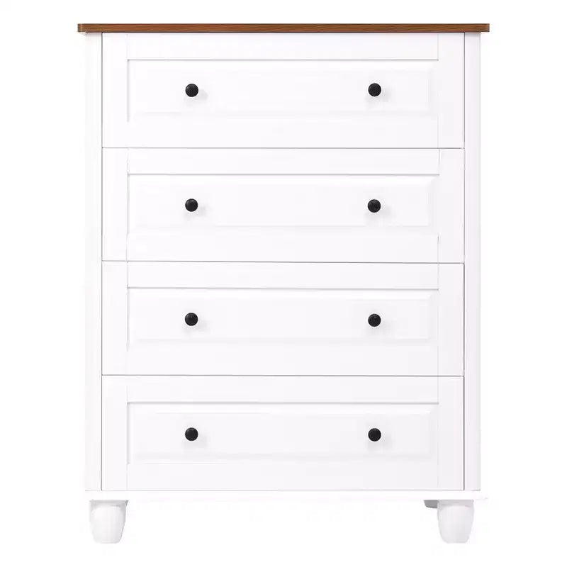 Commode de rangement blanche, 4 tiroirs avec poignées brossées