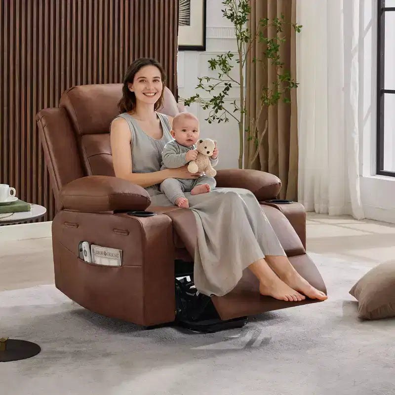 Fauteuil inclinable électrique releveur pour personnes âgées avec chauffage lombaire, fauteuil releveur électrique surdimensionné en cuir PU avec poches latérales et deux porte-gobelets