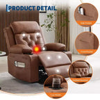 Fauteuil inclinable électrique releveur pour personnes âgées avec chauffage lombaire, fauteuil releveur électrique surdimensionné en cuir PU avec poches latérales et deux porte-gobelets