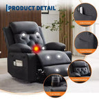 Fauteuil inclinable électrique releveur pour personnes âgées avec chauffage lombaire, fauteuil releveur électrique surdimensionné en cuir PU avec poches latérales et deux porte-gobelets