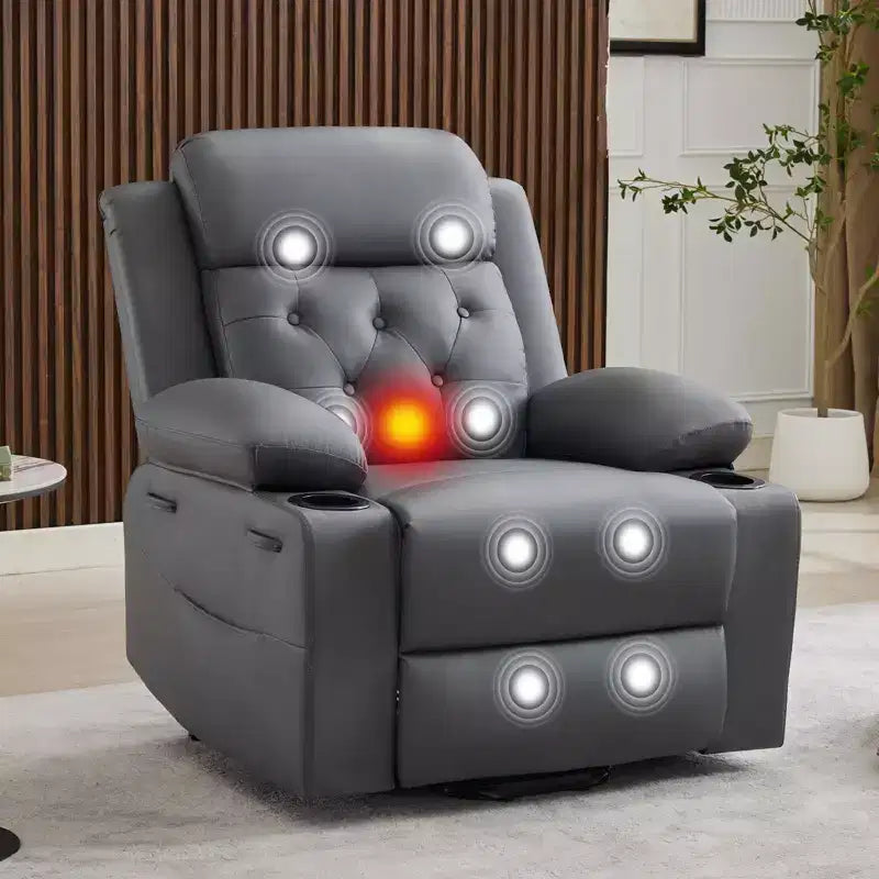 Fauteuil inclinable électrique releveur pour personnes âgées avec chauffage lombaire, fauteuil releveur électrique surdimensionné en cuir PU avec poches latérales et deux porte-gobelets