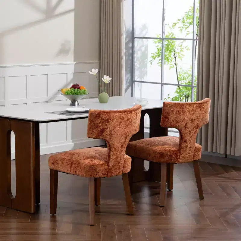 Furniliving Lot de 2 chaises de salle à manger modernes du milieu du siècle, chaises d'appoint rembourrées en tissu chenille de style rustique, chaises de cuisine avec cadre en bois massif