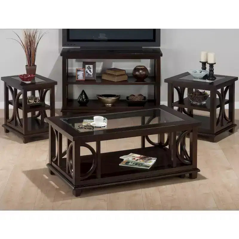Jofran, Table d'appoint contemporaine en bois et verre du Panama