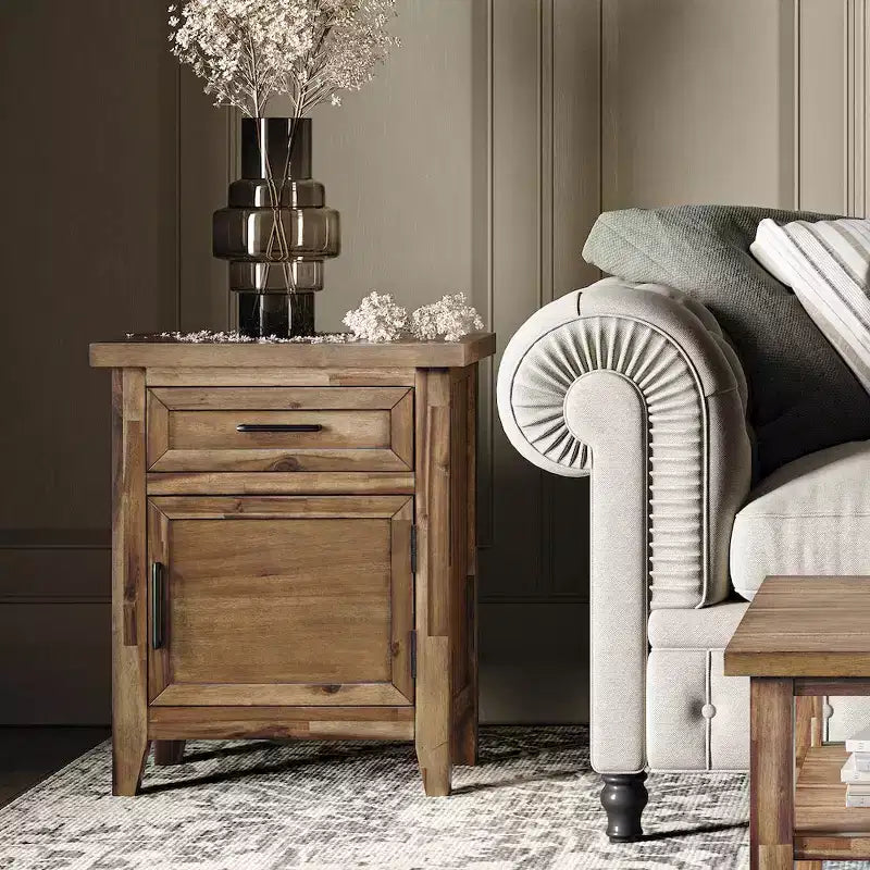 Jofran, Table d'appoint rustique de transition en bois Claremont avec rangement